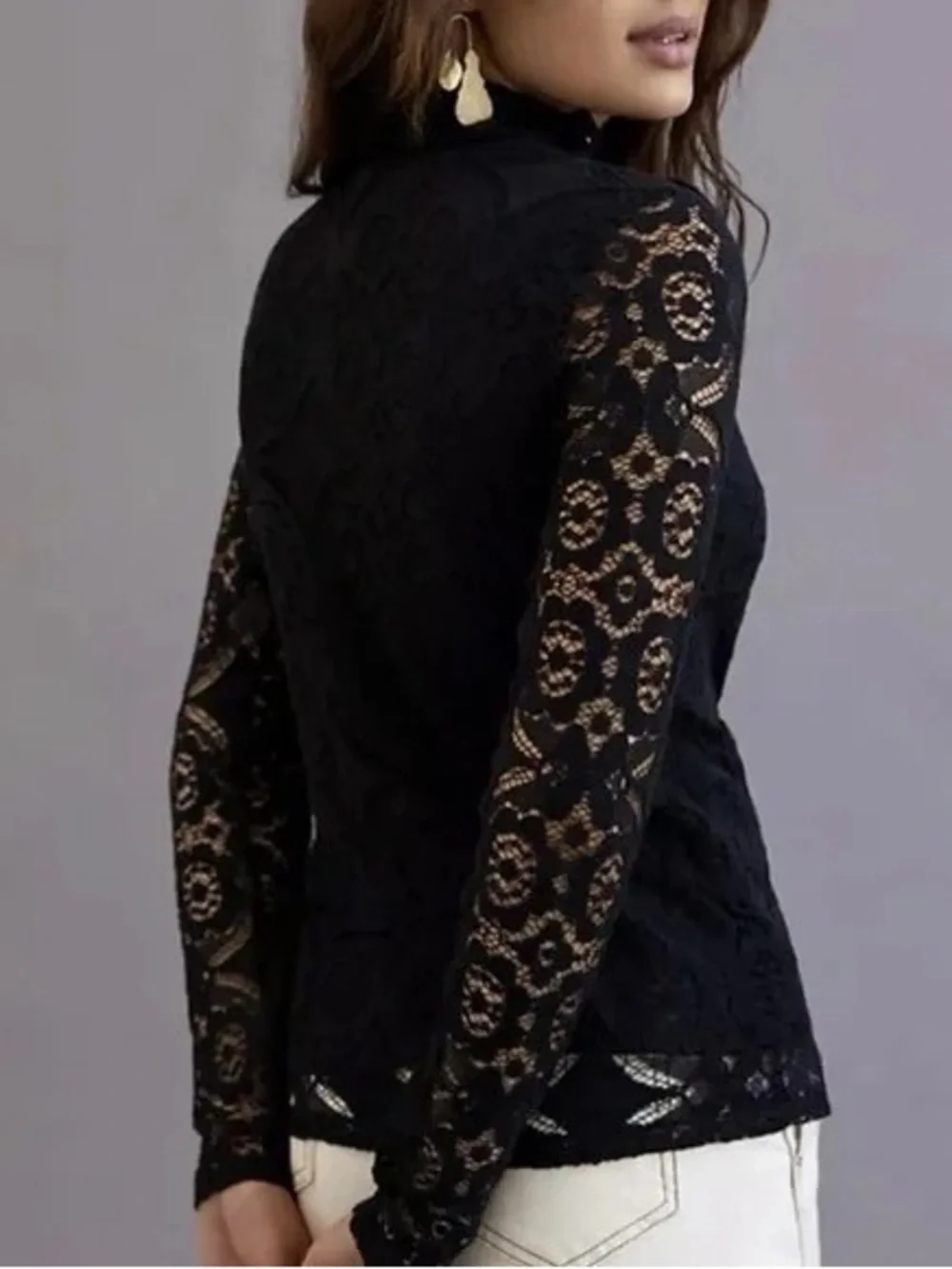 Anthropologie Maeve Black Lace Mock-Neck Top M